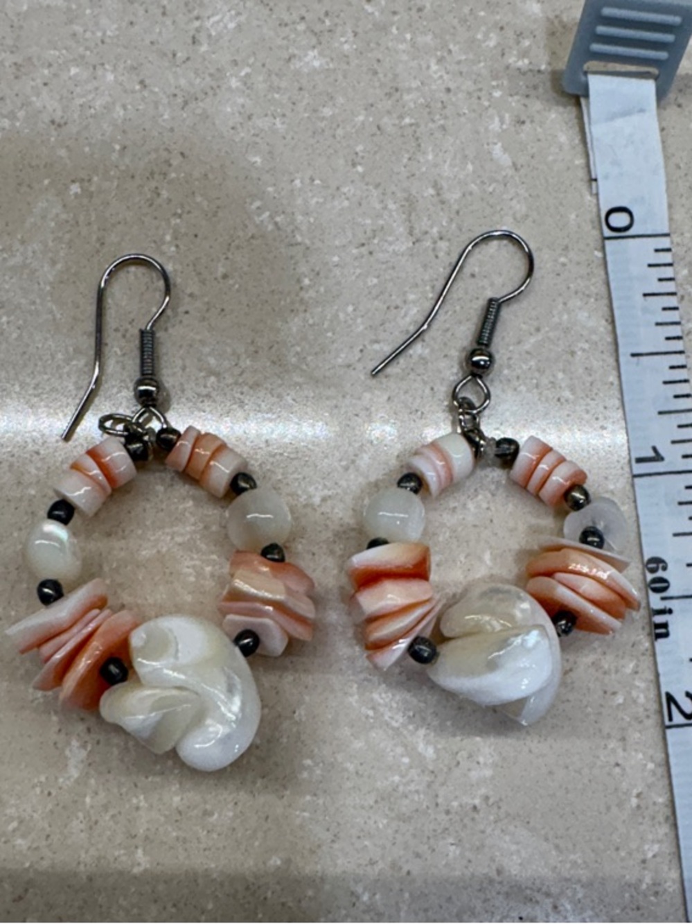 White and Peach beachy Shell Hoop Earrings